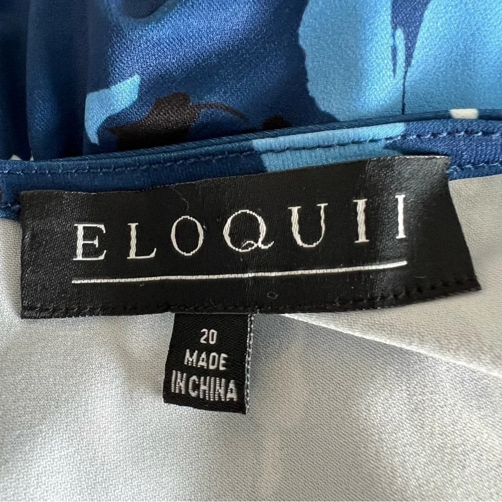 Eloquii Boho Tie Neck L/S Top Keyhole Back Cut Out Stretch Blue Floral 20 - Picture 8 of 10